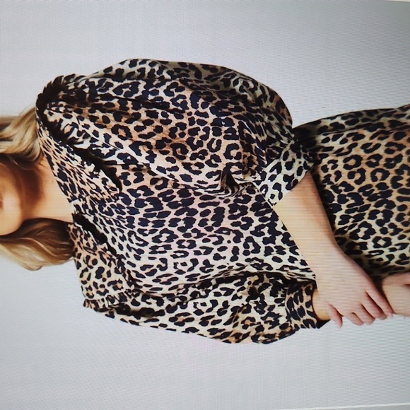 Ganni Leopard Print Puff Sleeve Collar Dress Size 4 - Picture 7 of 12